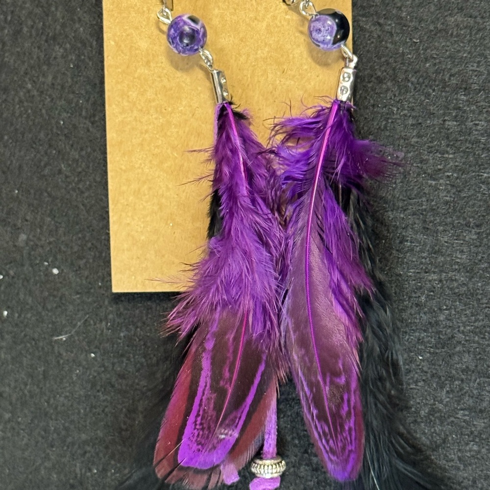 Purple and Black Feather Earrings